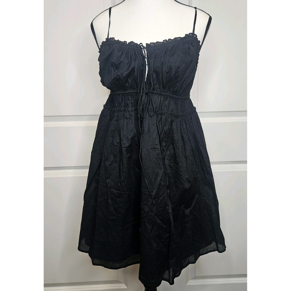 NWT Aerie Strappy Babydoll Dress Size Large Black Front Keyhole Tie Romantic